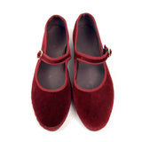 Burgundy LUCRECIA Mary Jane Velvet Flats / FLABELUS - Size 38