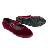 Burgundy LUCRECIA Mary Jane Velvet Flats / FLABELUS - Size 38