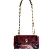 Burgundy Mini AVA Owl Suede and Python Shoulder Bag / CLARIS VIROT