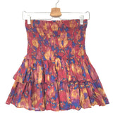 Burgundy NAOMI Abstract Ikat Print Tiered Mini Skirt / ISABEL MARANT ETOILE - Size 38