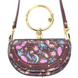 Burgundy NILE MINAUDIERE Floral Print Leather Hand Bag / CHLOE