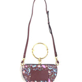Burgundy NILE MINAUDIERE Floral Print Leather Hand Bag / CHLOE