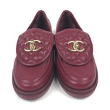 Burgundy Quilted Lambskin Leather CC Turnlock Loafers / CHANEL - Size 37C
