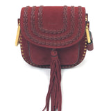 Burgundy Red HUDSON Mini Suede Crossbody Saddle Bag / CHLOE