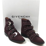 Burgundy Suede Buckled Studded Ankle Boots / GIVENCHY - Size 36.5