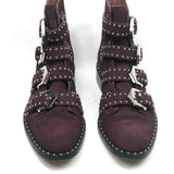 Burgundy Suede Buckled Studded Ankle Boots / GIVENCHY - Size 36.5