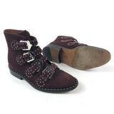 Burgundy Suede Buckled Studded Ankle Boots / GIVENCHY - Size 36.5