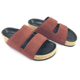 Burgundy Suede Raffia Sole Slide Sandals / CELINE - Size 37