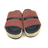 Burgundy Suede Raffia Sole Slide Sandals / CELINE - Size 37