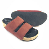 Burgundy Suede Raffia Sole Slide Sandals / CELINE - Size 37