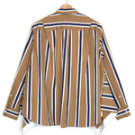 Striped shirt on a hanger against a white background
