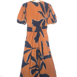 Camel Brown/Dark Blue KLAP Abstract Print Midi Dress  / BA&SH - Size 0