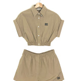 Camel Cotton Poplin Embroidered Logo Co-Ord Set / MIU MIU - Size 38