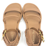 Camel EGEE Braided Ankle Strap Leather Flat Sandals / CHRISTIAN DIOR - Size 37
