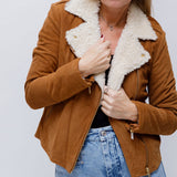 Camel Suede Leather Jacket / SEZANE - Size S