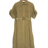 Camel Super Eight Safari  Linen Short Sleeves Midi Dress / ZIMMERMANN - Size 0