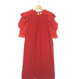 Carmine Red Silk Short Sleeves Midi Dress / CHLOE - Size 34