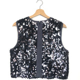 Charcoal Grey Sequined Crop Sleeveless Top / SOEUR - Size 36