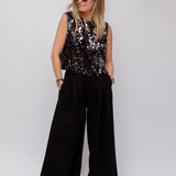 Charcoal Grey Sequined Crop Sleeveless Top / SOEUR - Size 36