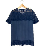 Charcoal Silk and Skull Lace Half-Zip Blouse / THE KOOPLES - Size S