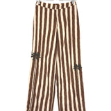 Chocolate Brown Striped Palm Tree Embroidered Cotton and Linen Trousers / NEVER FULLY DRESSED - Size 36
