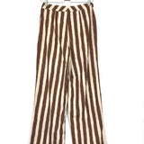 Chocolate Brown Striped Palm Tree Embroidered Cotton and Linen Trousers / NEVER FULLY DRESSED - Size 36