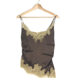 Chocolate Lace-Trimmed Draped Satin Camisole / JACQUES WEI - Size M