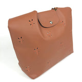 Cognac LE PLIAGE EXTRA Broderie Anglaise Leather Shoulder Bag / LONGCHAMP