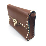 Cognac ROCKSTUD Small Grainy Calfskin Leather Crossbody Bag / VALENTINO