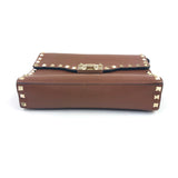 Cognac ROCKSTUD Small Grainy Calfskin Leather Crossbody Bag / VALENTINO
