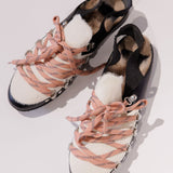 Colorblock AMANDINE Fur Trim Pink Laced Mules / MONCLER - Size 38