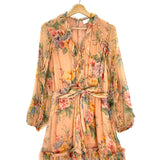Coral Floral ZINNIA Plunge Ruffle Playsuit / ZIMMERMANN - Size 1