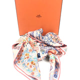 Coral Orange FLEURS DE GIVERNY Carre Twill 90 Silk Scarf / HERMES
