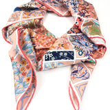 Coral Orange FLEURS DE GIVERNY Carre Twill 90 Silk Scarf / HERMES