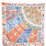 Coral Orange FLEURS DE GIVERNY Carre Twill 90 Silk Scarf / HERMES
