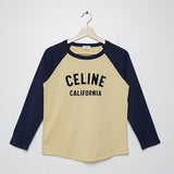 Cream and Blue Cotton Jersey 70's California T-shirt / CELINE - Size M