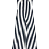 Cream and Blue Striped Cotton Strapless Jumpsuit / CHANEL - Size 36