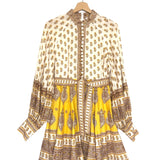 Cream and Yellow Paisley Printed Linen Belted Long Sleeves Mini Dress / ZIMMERMANN - Size 2