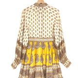 Cream and Yellow Paisley Printed Linen Belted Long Sleeves Mini Dress / ZIMMERMANN - Size 2