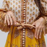 Cream and Yellow Paisley Printed Linen Belted Long Sleeves Mini Dress / ZIMMERMANN - Size 2