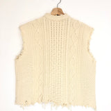 Cream Don't Grow Up Fray Hem Cable Stitch Sweater Vest / R13 - Size M