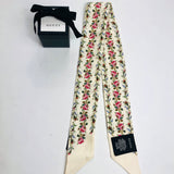 Cream Floral Printed Silk Twilly Scarf / GUCCI