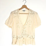 Cream Flowy BARNABA Embroidered Balloon Sleeves Top / ROUJE - Size S