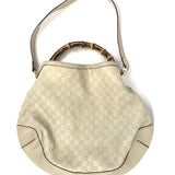Cream PEGGY Bamboo Handle Guccissima Leather Hobo Bag / GUCCI
