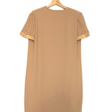 Dark Beige Short Sleeve with Leather Yokes Midi Dress / SAINT LAURENT - Size 42
