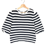 Dark Blue and White Striped Crochet-effect Short Sleeves Jumper / MAJE - Size 1