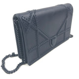 Dark Blue DIORAMA Cannage Matte Leather Studded Wallet On Chain / CHRISTIAN DIOR