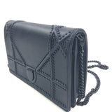 Dark Blue DIORAMA Cannage Matte Leather Studded Wallet On Chain / CHRISTIAN DIOR