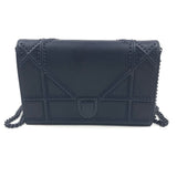 Dark Blue DIORAMA Cannage Matte Leather Studded Wallet On Chain / CHRISTIAN DIOR