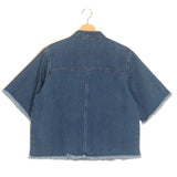 Dark Blue Fringes Knotted Collar Denim Blouse / SEE BY CHLOE - Size 42